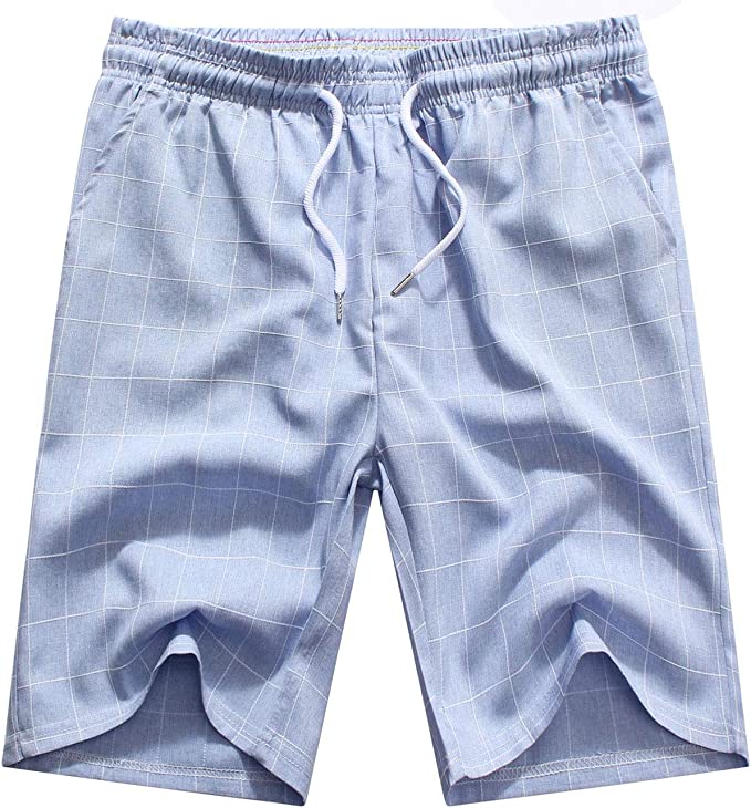 Mens Casual Plaid Beach Shorts (Sky Blue)