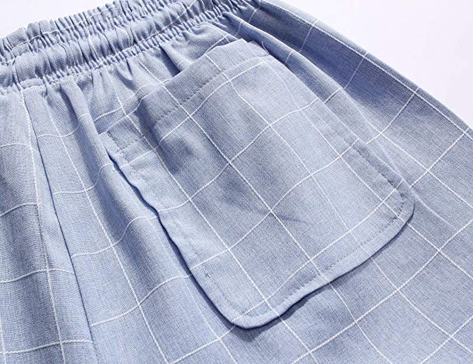 Mens Casual Plaid Beach Shorts (Sky Blue)
