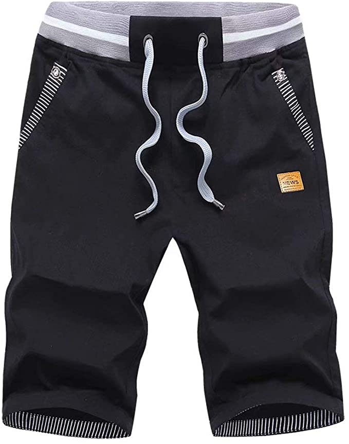 Mens Drawstring Summer Beach Shorts (Black)