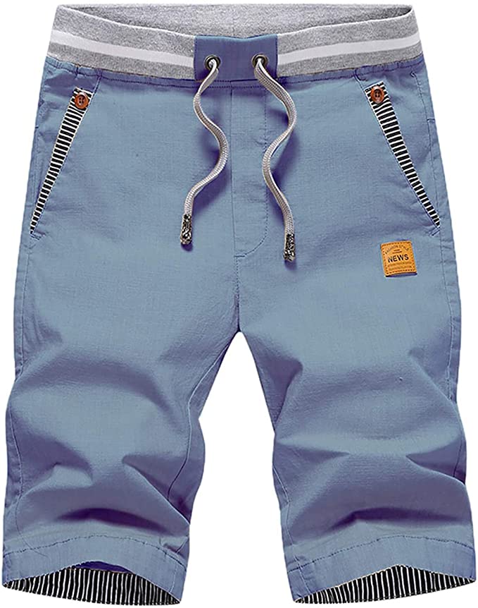 Mens Drawstring Summer Beach Shorts (Denim Blue)