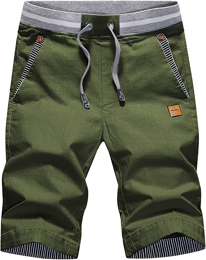 Mens Drawstring Summer Beach Shorts (Army Green)