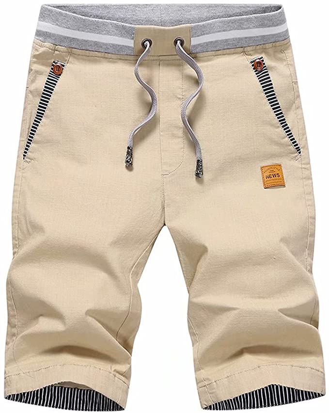 Mens Drawstring Summer Beach Shorts (Khaki)