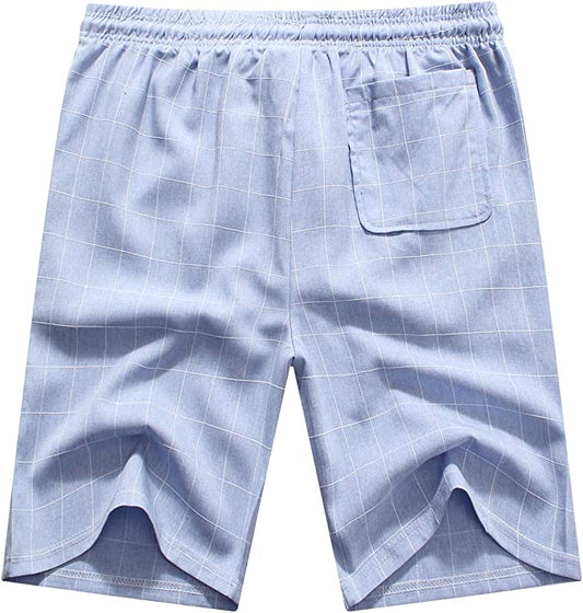 Mens Casual Plaid Beach Shorts (Sky Blue)