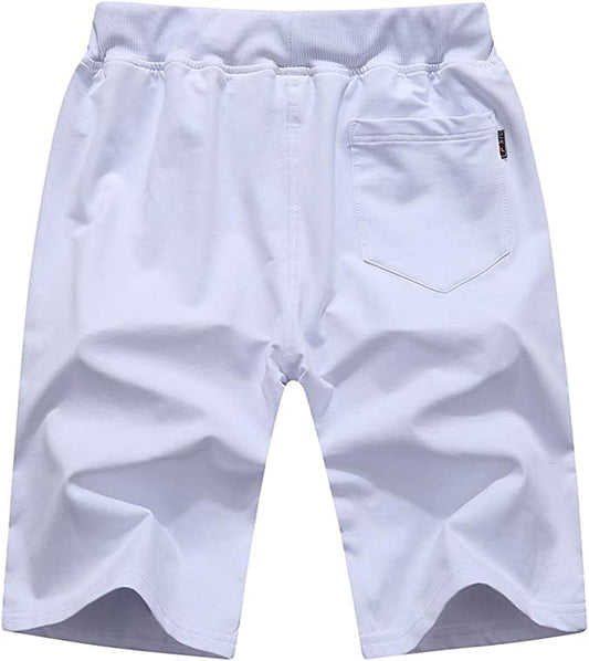 Mens Casual Beach Shorts w/ Zipper Pockets (White)