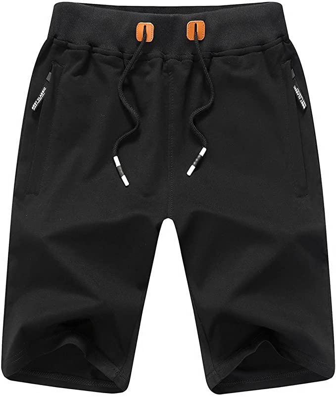 Mens Casual Beach Shorts w/ Zipper Pockets (Black)