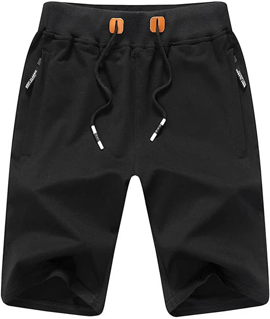 Mens Casual Beach Shorts w/ Zipper Pockets (Black)