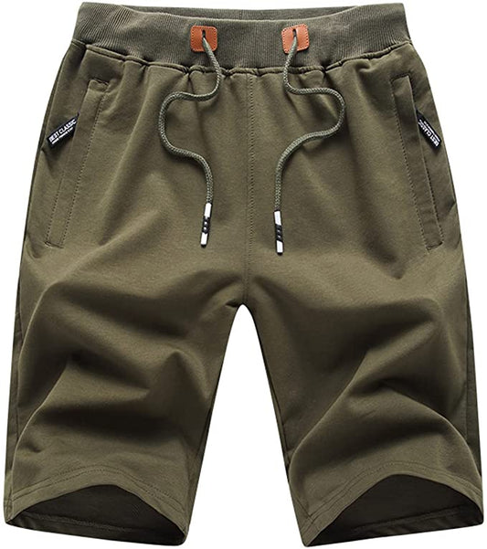 Mens Casual Beach Shorts w/ Zipper Pockets (Army Green)